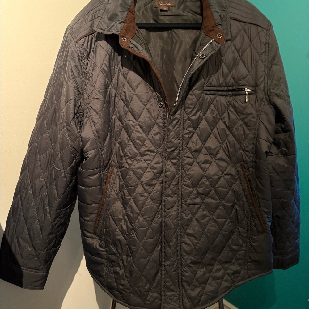 Tasso Elba Gray and Brown Quilted Jacket
